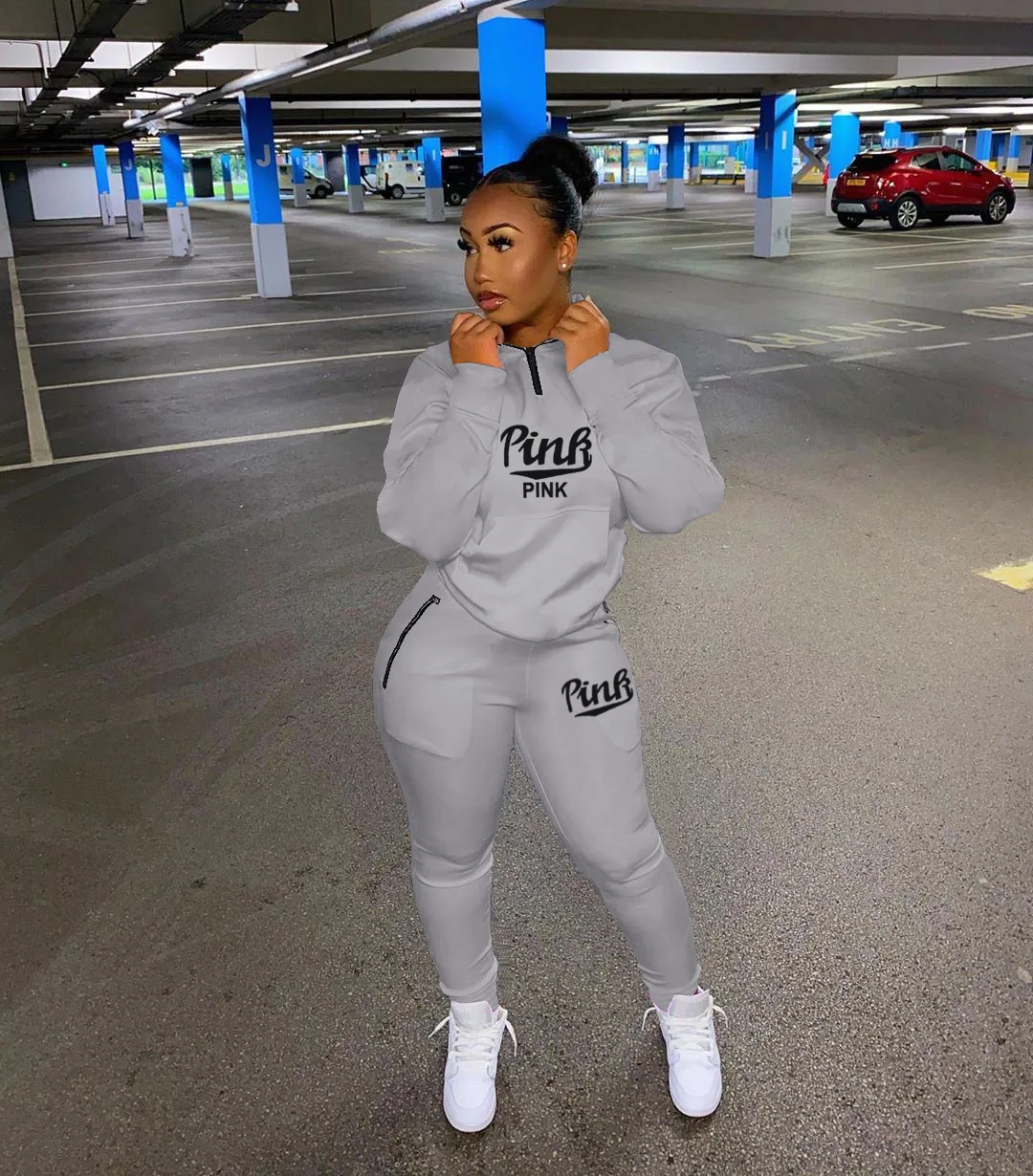 

Women New Tracksuits Suits PINK Print Sport Casual Outfits Female Sweatshirt Top+Pants 2 Piece Sets Sweatsuit 2023 Spring Winter