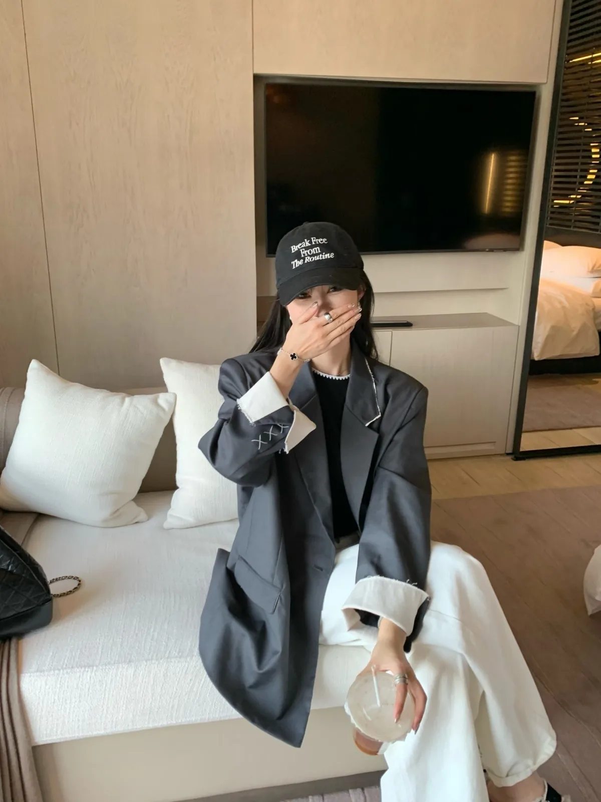 

White Studio Faion Advanced Lapel Color Blo Повседневный свободный костюм с дизайном Sense Jaet Ele Commute Sle Long Sve