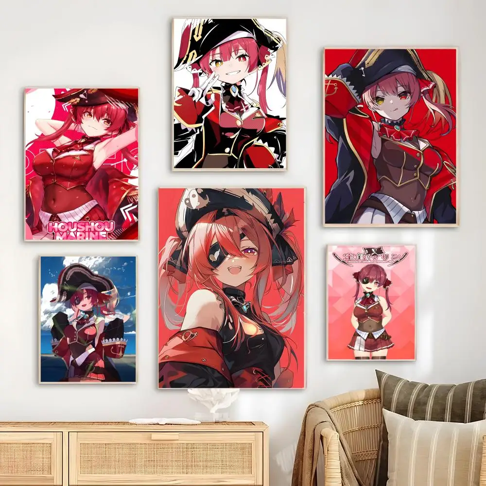 Hololive Vtube Game Houshou Marine Poster Bedroom living room study & beyond self adhesive decor + perfect gift
