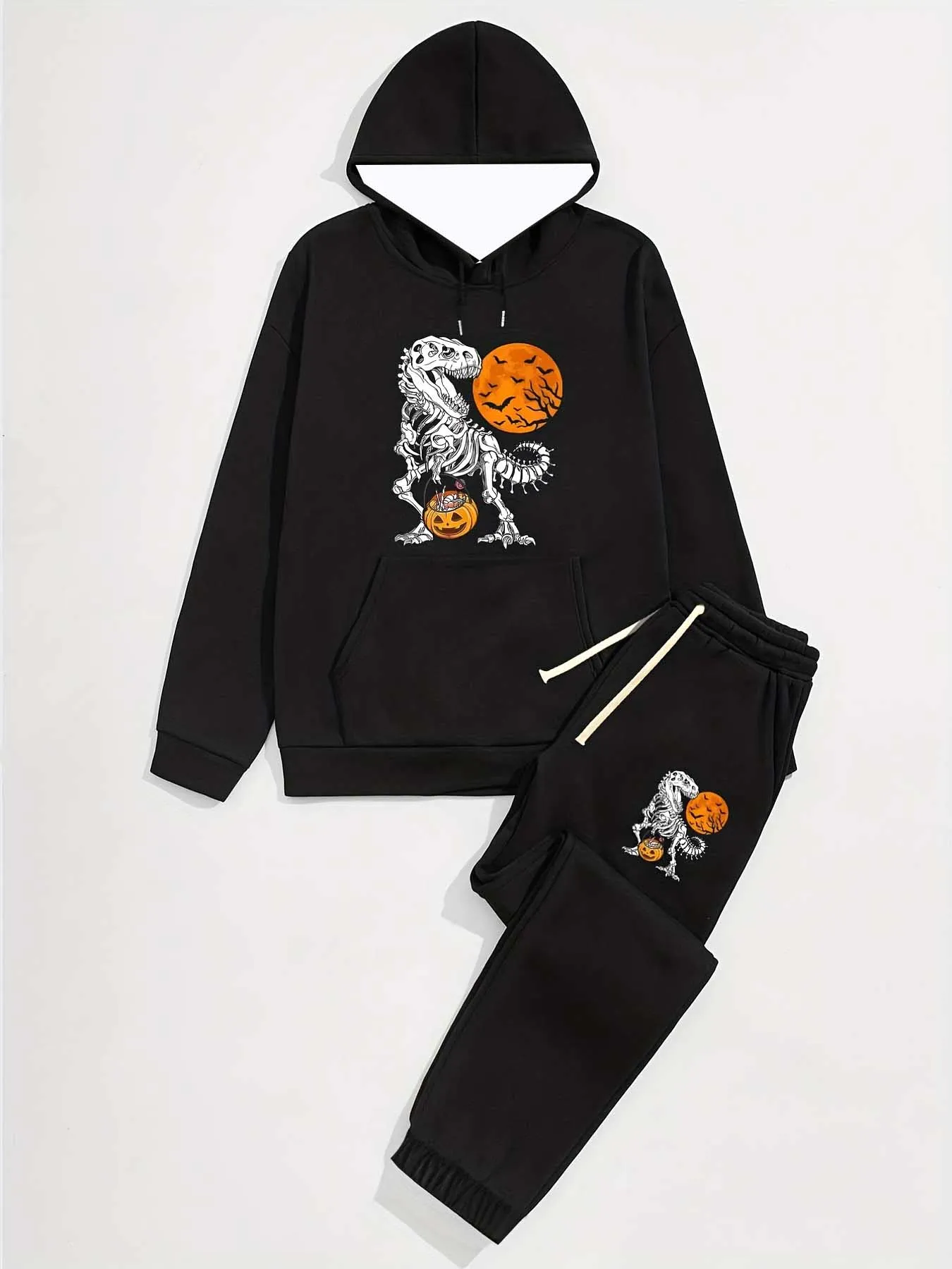 

22025-26Осенне-зимний новый спортивный костюм Y2K с капюшоном и динозавром, мужской модный повседневный удобный уличный комплект из двух предметов большого размера