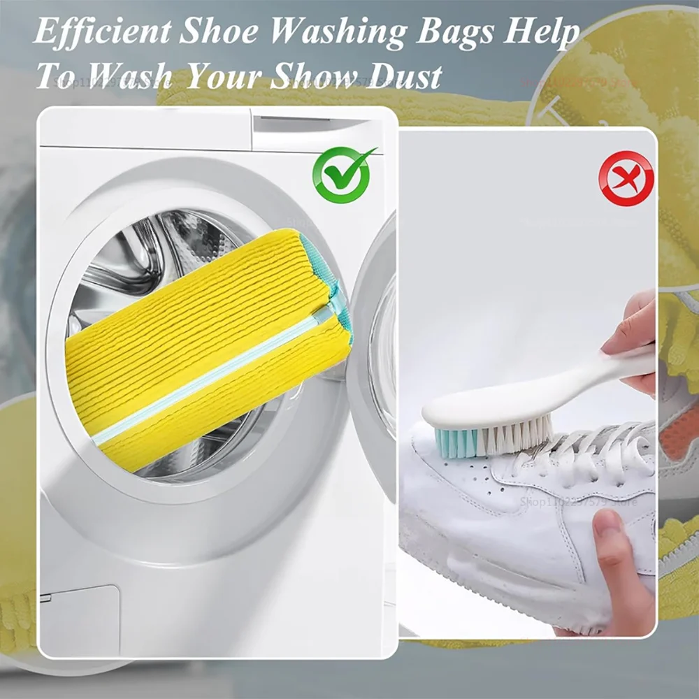 Fluffy Fiber 360 ° Surround Cleaning Shoe Washing Bag - Reusable Durable Machine-Washable Laundry Bag with Zipper Closure (1Pc)