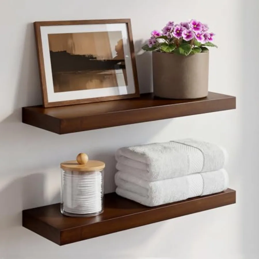

Walnut 18 inch Floating Shelf, High End Solid Real Wood 18inch Floating Shelves for Wall Mounted, Dark Brown 18 inches Long Flo
