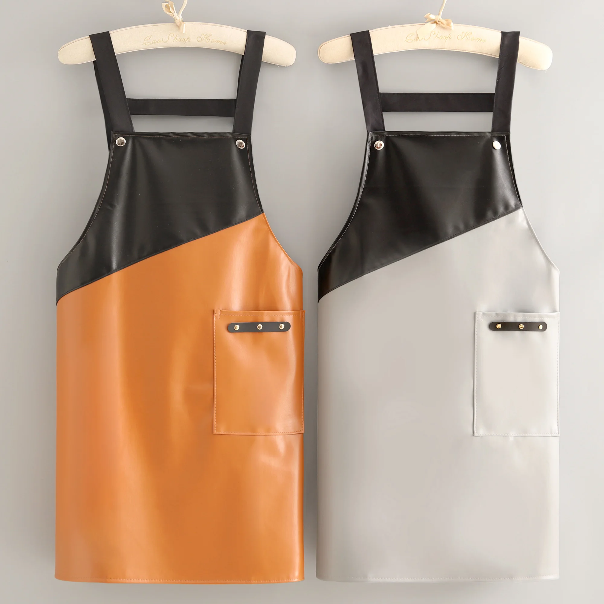 Fashionable PU Apron Kitchen Household Waterproof And Oil proof Catering Special Aquatic Waist Women's Work Clothes