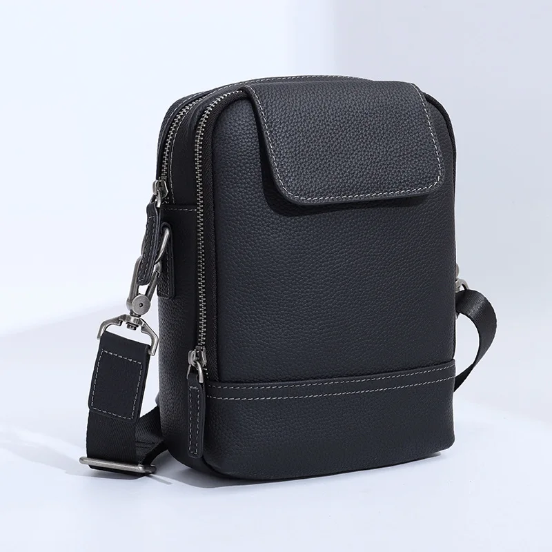 Genuine Leather Men's Chest Bag Top Layer Cowhide Casual Messenger Bag Korean Version Shoulder Bag Sports Bag Male Crossbody Bag