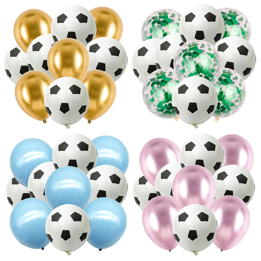 10 Globos de Látex de 12 Pulgadas con Estampado de Fútbol, Globos de Confeti Verdes, Azules, Dorados y Negros, Decoración para Fiestas de Cumpleaños, Baby Shower, Temática Deportiva
