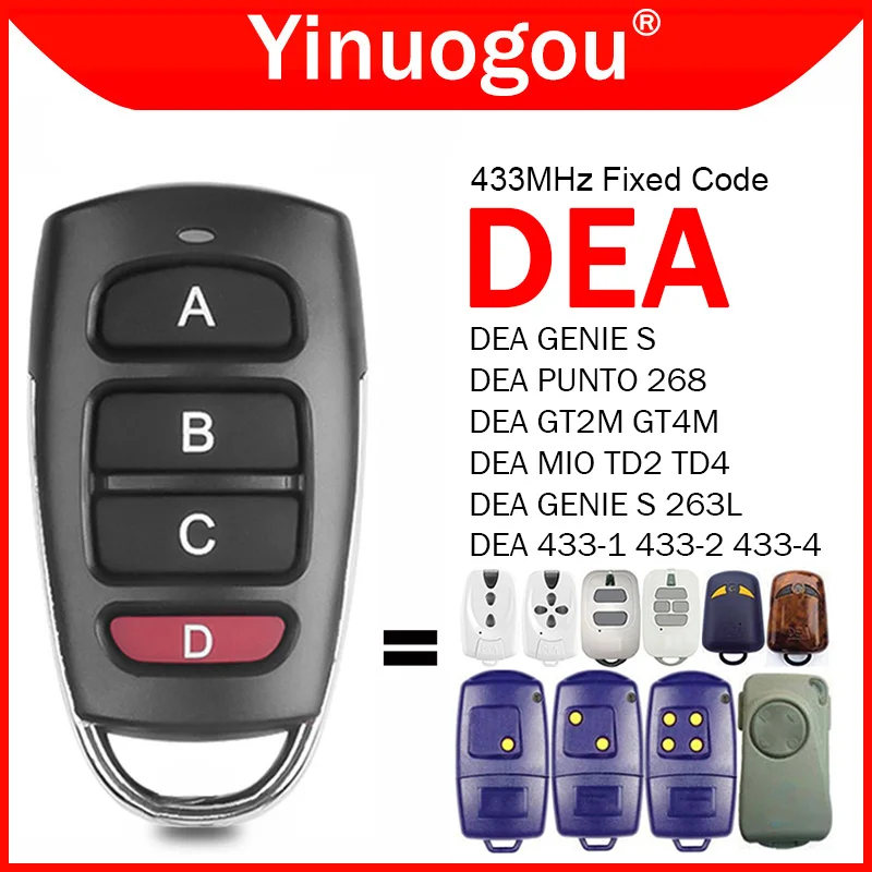 DEA MIO TD2 TD4 GT2M GT4M 433-1 433-2 433-4 GENIE S 263L PUNTO 268 Garage Door Remote Control 433MHz Fixed Code Hand Transmitter