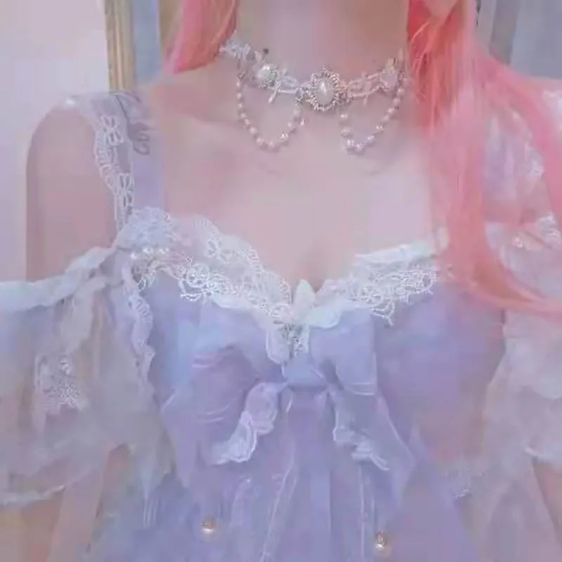 Lolita Choker Ngọc Trai Ren Công Chúa Nhật Bản Giao Hưởng Tình Yêu Cổ Ngọc Trai Lolita Phụ Kiện