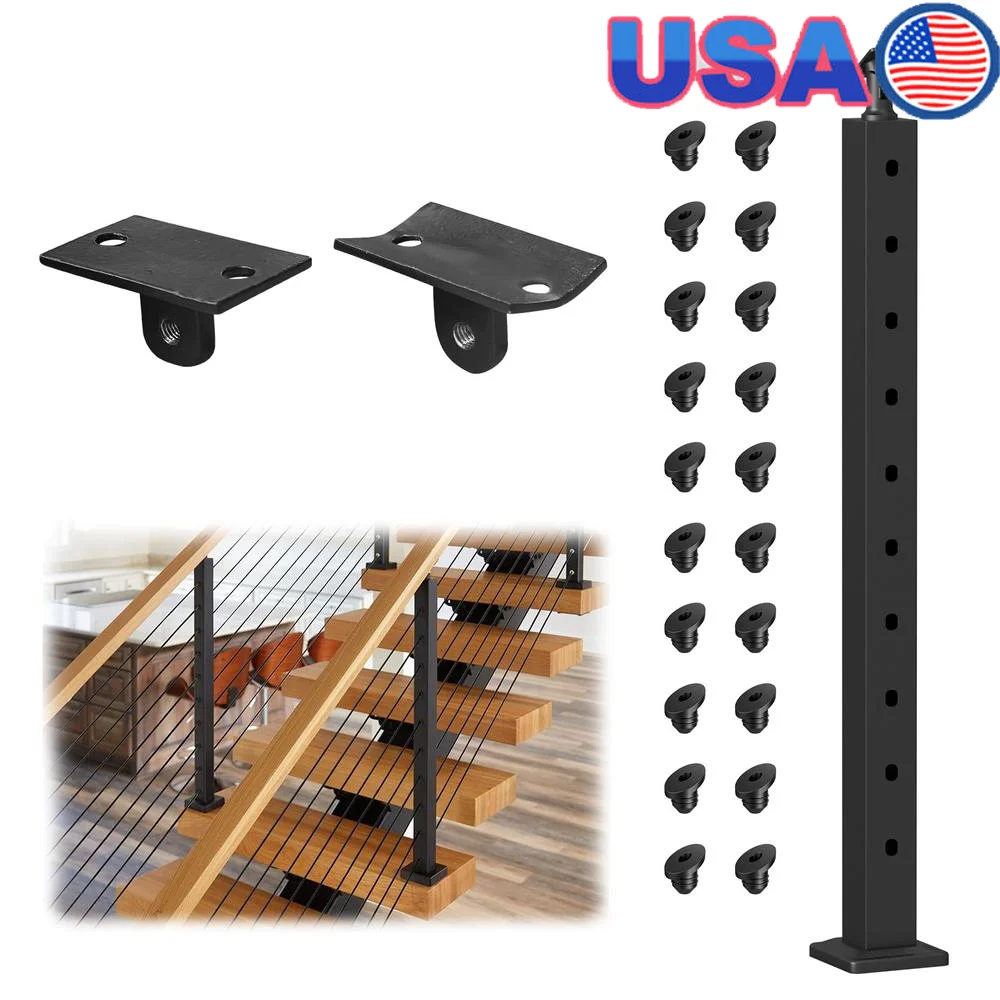 Stair Railing Post Cable Kit 42" Adjustable Top Mount Stainless Steel Line Angle 25-35 Degrees Indoor/Outdoor Decks Balconies