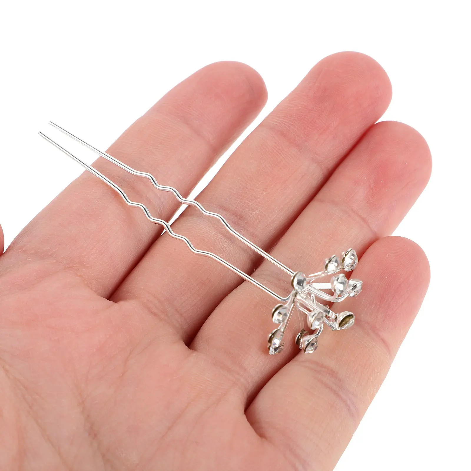 20Pcs Wedding Hair Pin U Shaped Bridal Hairpiece Rhinestone Crystal Floral Design Lightweight Secure Fit for Bride Hair