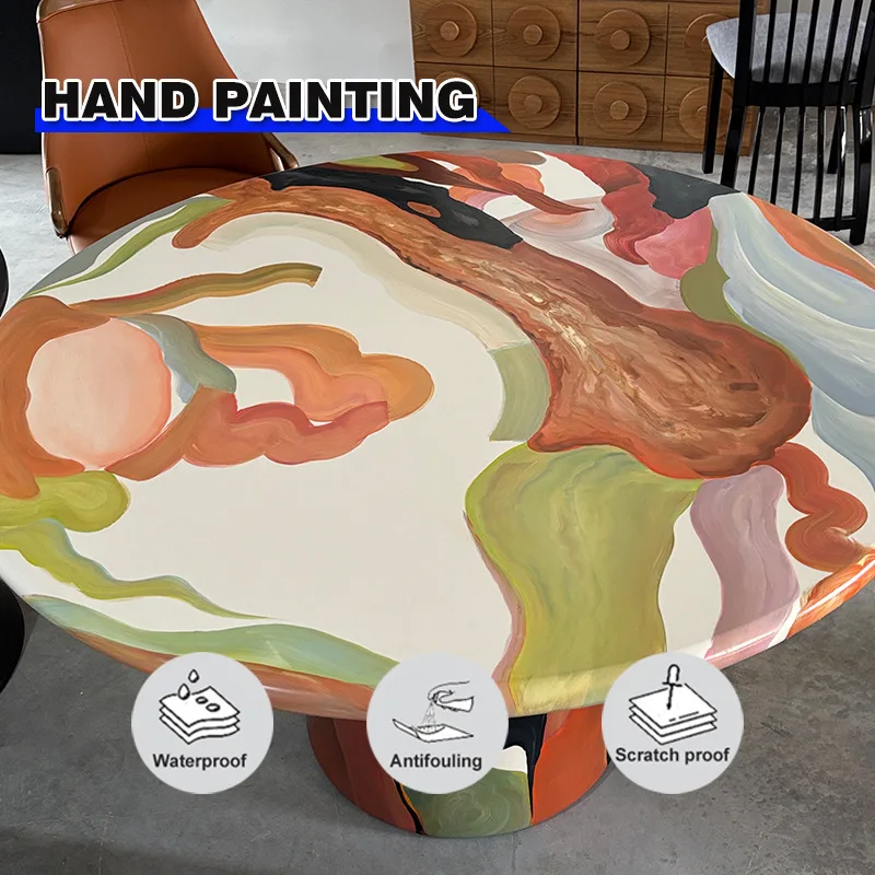Dutch designer artistic personality hand-painted oil painting solid wood dining table medieval light luxury creative  dining