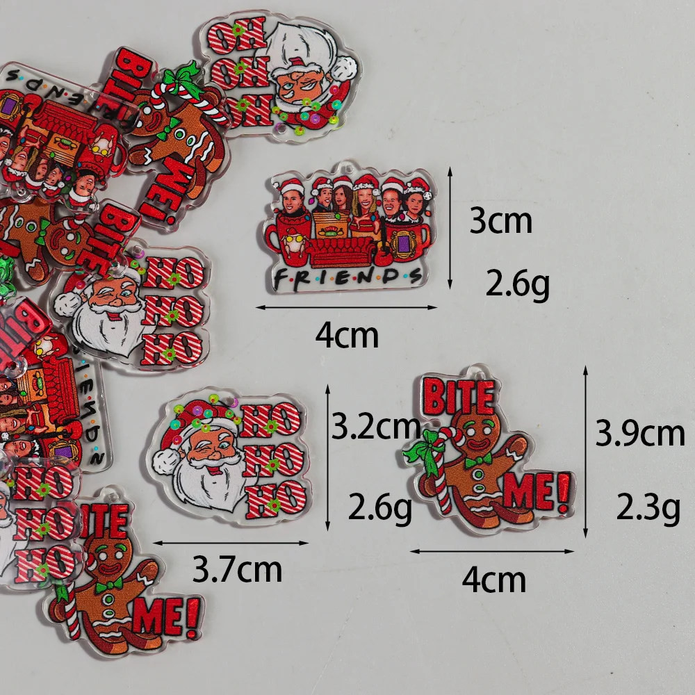 8pcs/lot Christmas Acrylic Charms Cute Santa Claus Gingerbread Man Pendant for DIY Jewelry Making Necklace Earrings Accessories