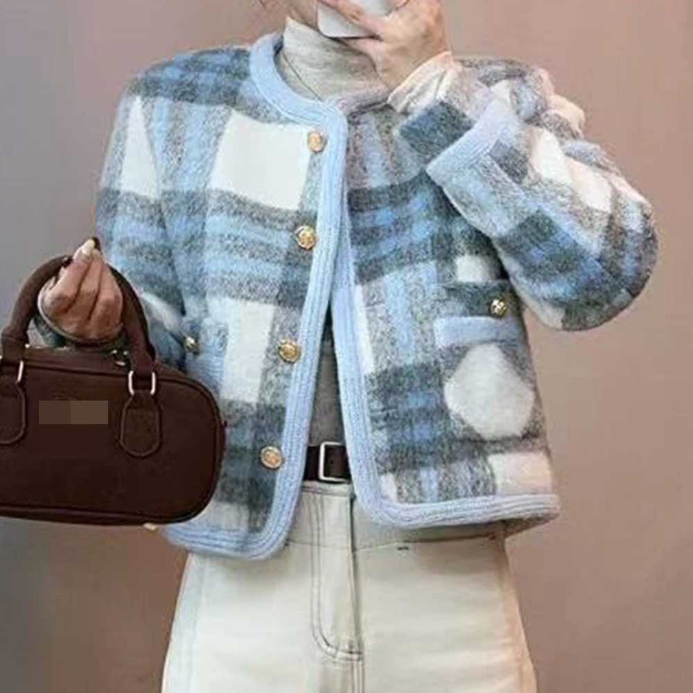 

Plaid jacket, foreign style, small fragrant style, women's new winter temperament, cream style, woolen high-end warm top