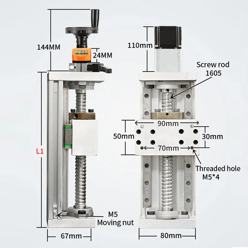 Hand-cranked Slide Table with Metal Scale/digital Display Cross Type 100-500mm Travel with Adapter Set Hand Linear Guide Option