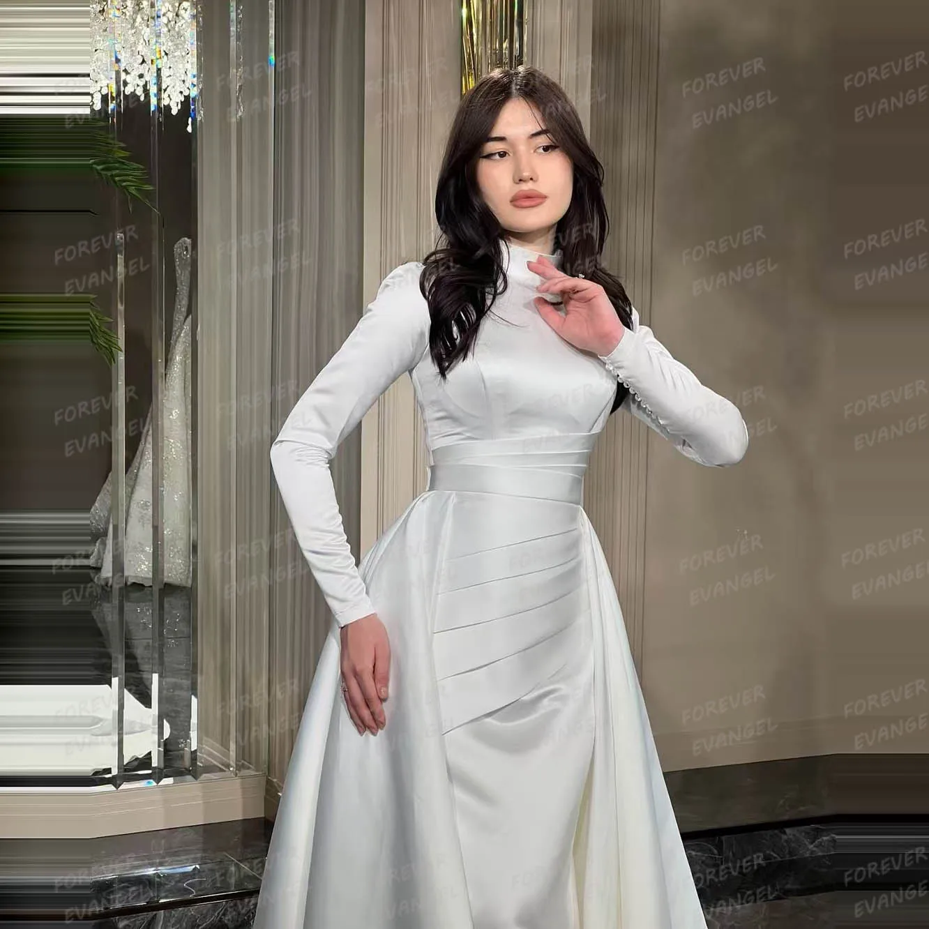 Simple Wedding Dresses Mermaid Woman\'s Long Sleeve Bride Gowns Elegant High Neck 2 In 1 Satin Customized Vestidos De Novias 2025