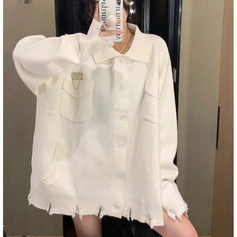 

Gidyq Fashion Cardigan Sweater Women Korean Streetwear Tassel Loose Coats Autumn Casual Female All Match Knitted Jacket New