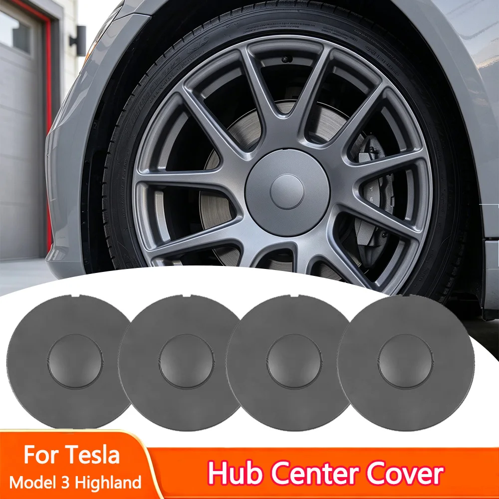 4Pcs For Tesla Model 3 Highland Hubcaps Car Wheel Center Covers Decoration Sticker ABS Car Hub Caps Emblem Replacement Accessory