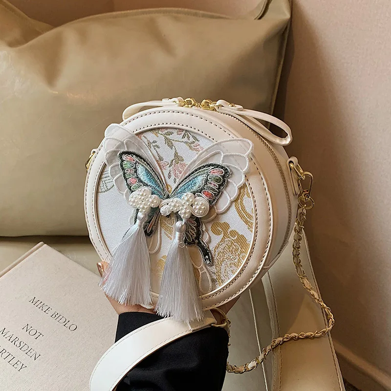 

New Style Bowknot Embroidered Small round Bag Women2024Summer New All-Match Messenger Bag National Style Popular Han