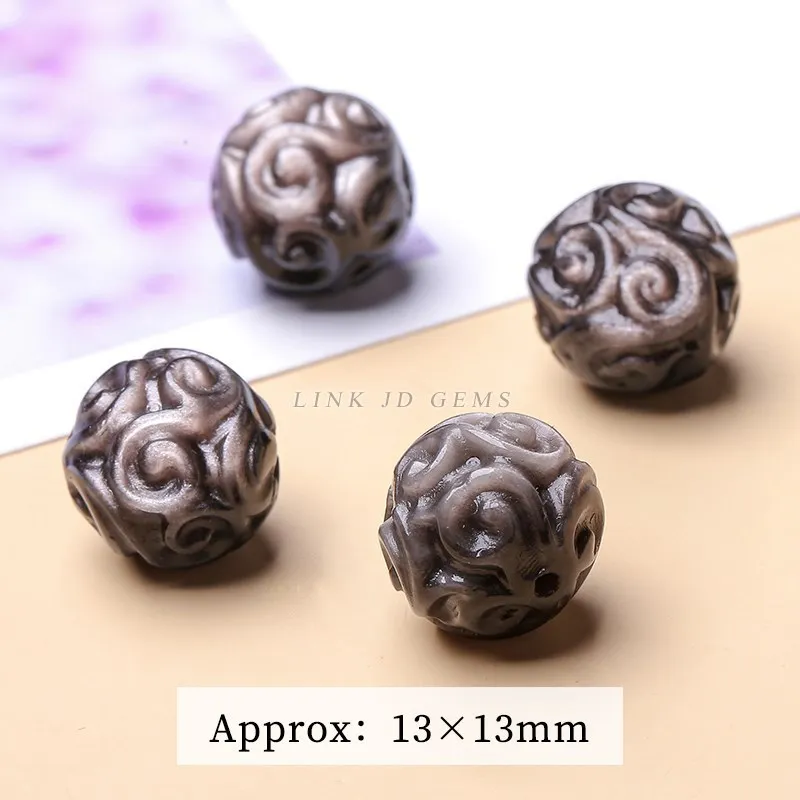 1 Pc Natural Silver Obsidian Flower Patterned Bead Fit Pendant Charms For Jewerly Making Diy Bracelet Necklace Accessory