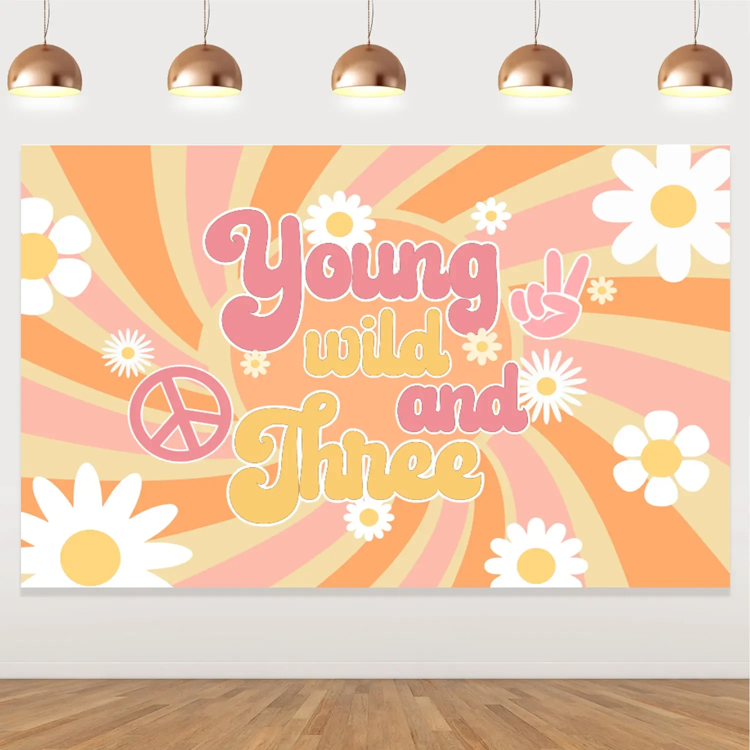 Groovy-Boho Daisy Flower Photo Background for Girl, Hippie, Young Wild and Three Birthday Party Decorations, 3rd Birthday