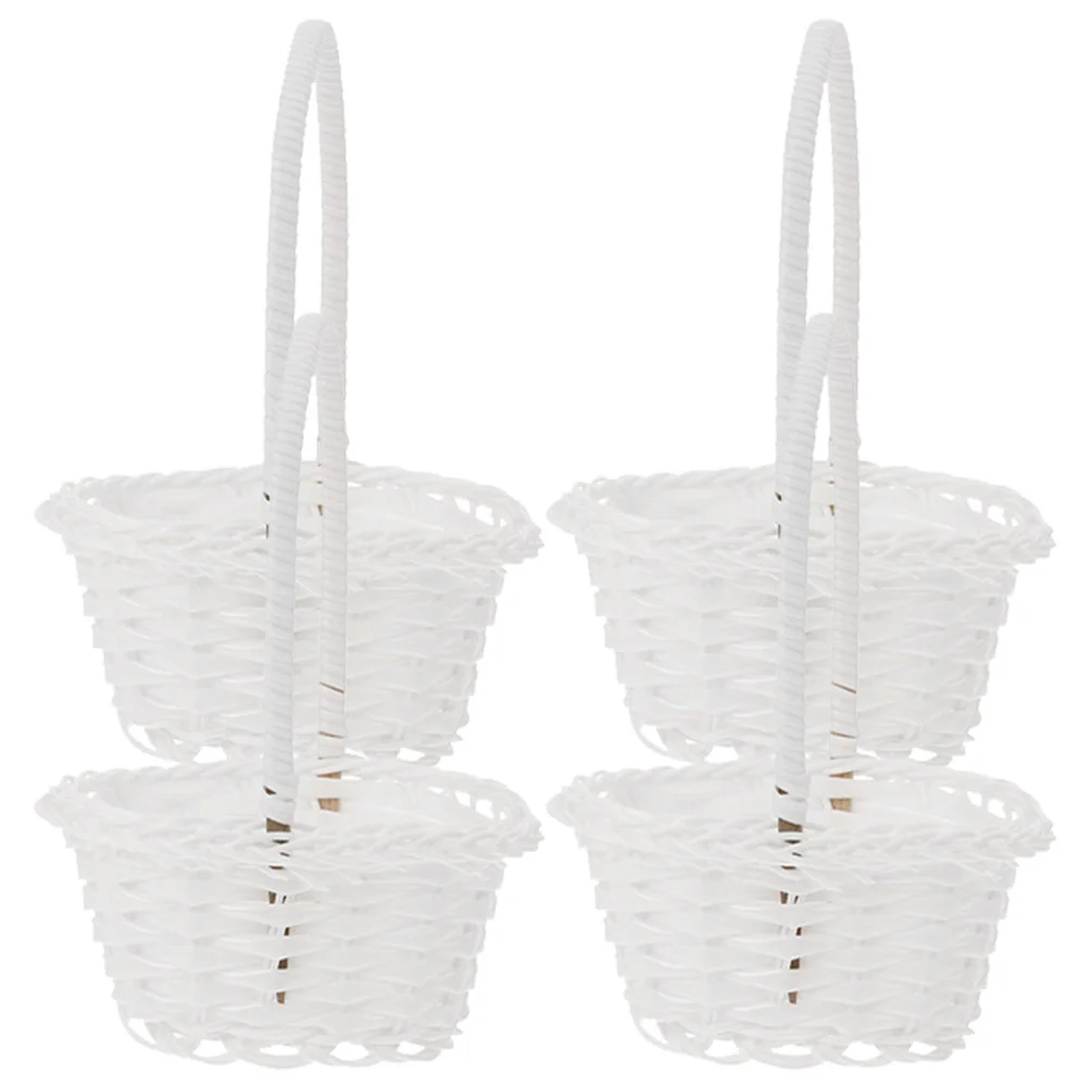 

4Pcs Woven Storage Baskets Plastic Material Lightweight Portable Handmade Flower Girl Basket Wedding Dried Flowers Bridesmaid