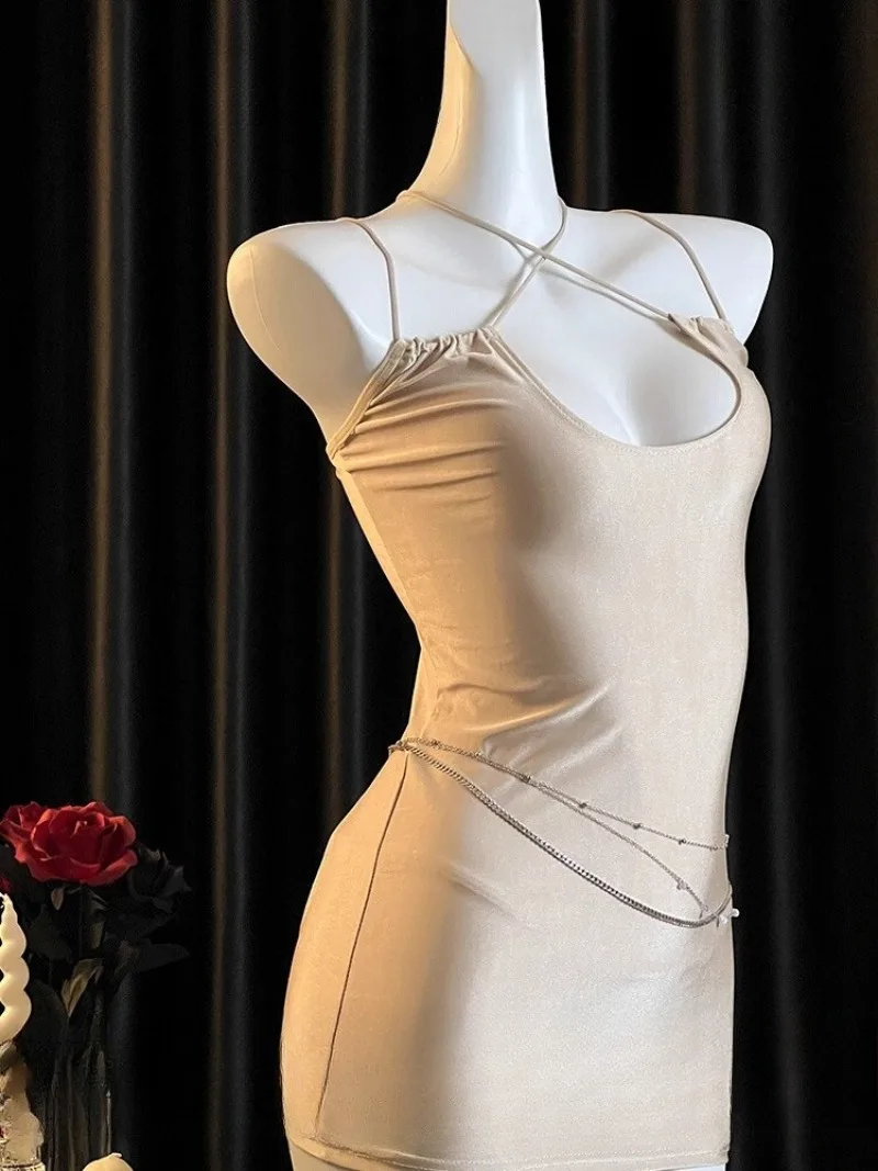 

Ultra-Short Body-Hugging Nightgown,Sexy Pure Desire Women,Ascetic,Backless Design,Romantic Autumn Nightwear Small Chest Women