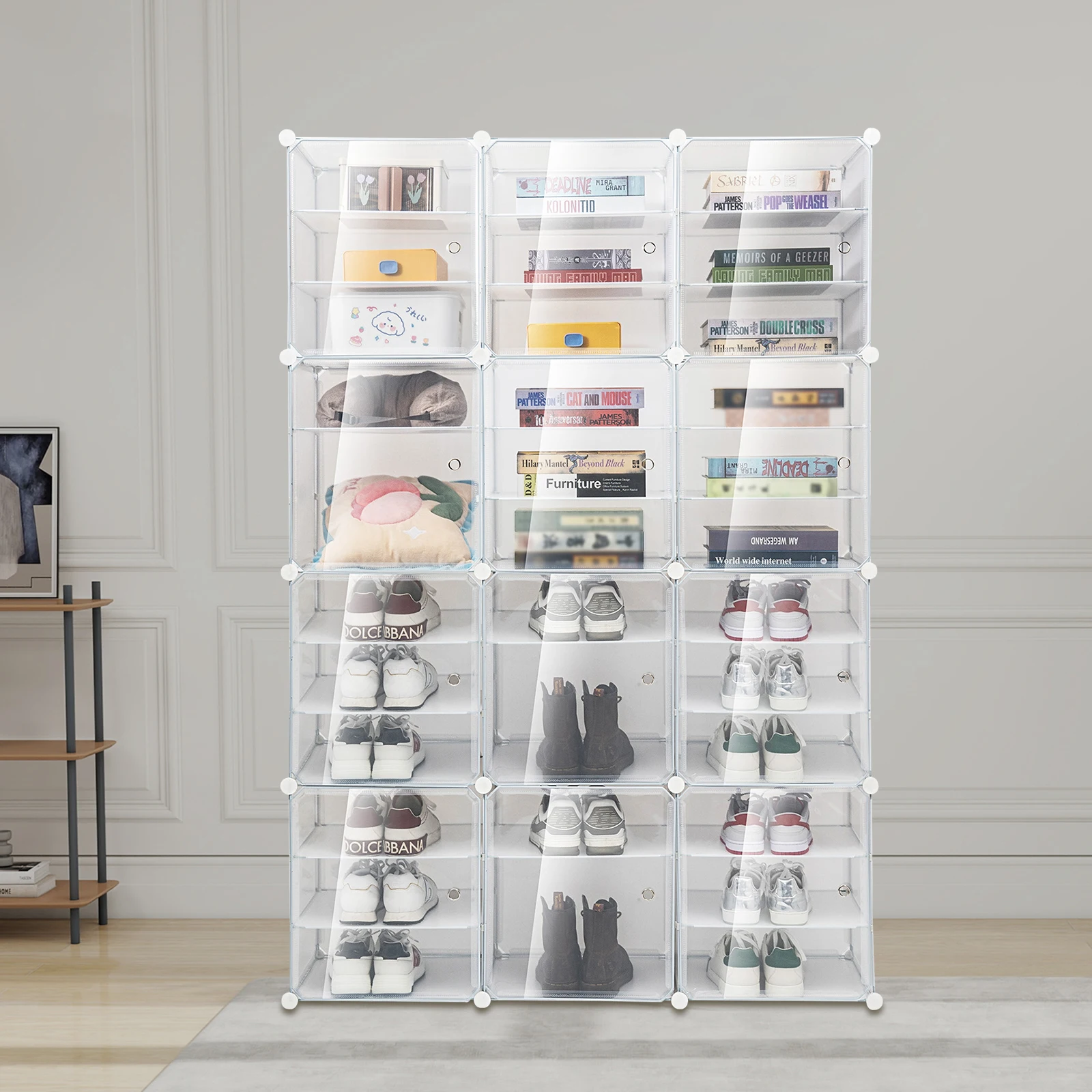 

72 Pairs Foldable Shoes Box, 12 Tiers Clear Plastic Stackable Shoe Organizer for Closet and Entryway, Space Saving Shoe Box Sneaker Holder Container Shoe Stackable Closet
