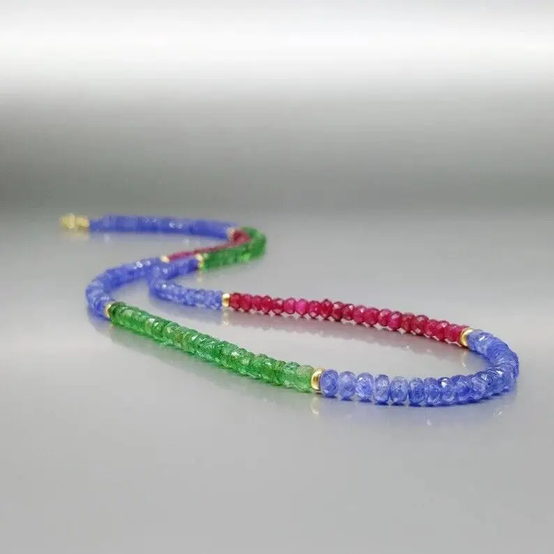 

Natural Multi-Sapphire Round Faceted Beaded Necklace (3-4mm)