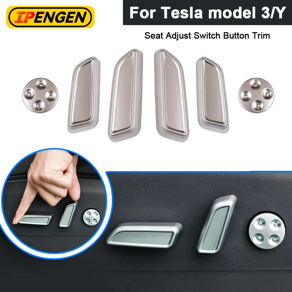 

IPENGEN 6Pcs Car Seat Adjustment Switch Button Cover Trim Sticker For Tesla Model 3 Model Y 2017-2022 Car Interior Accessories