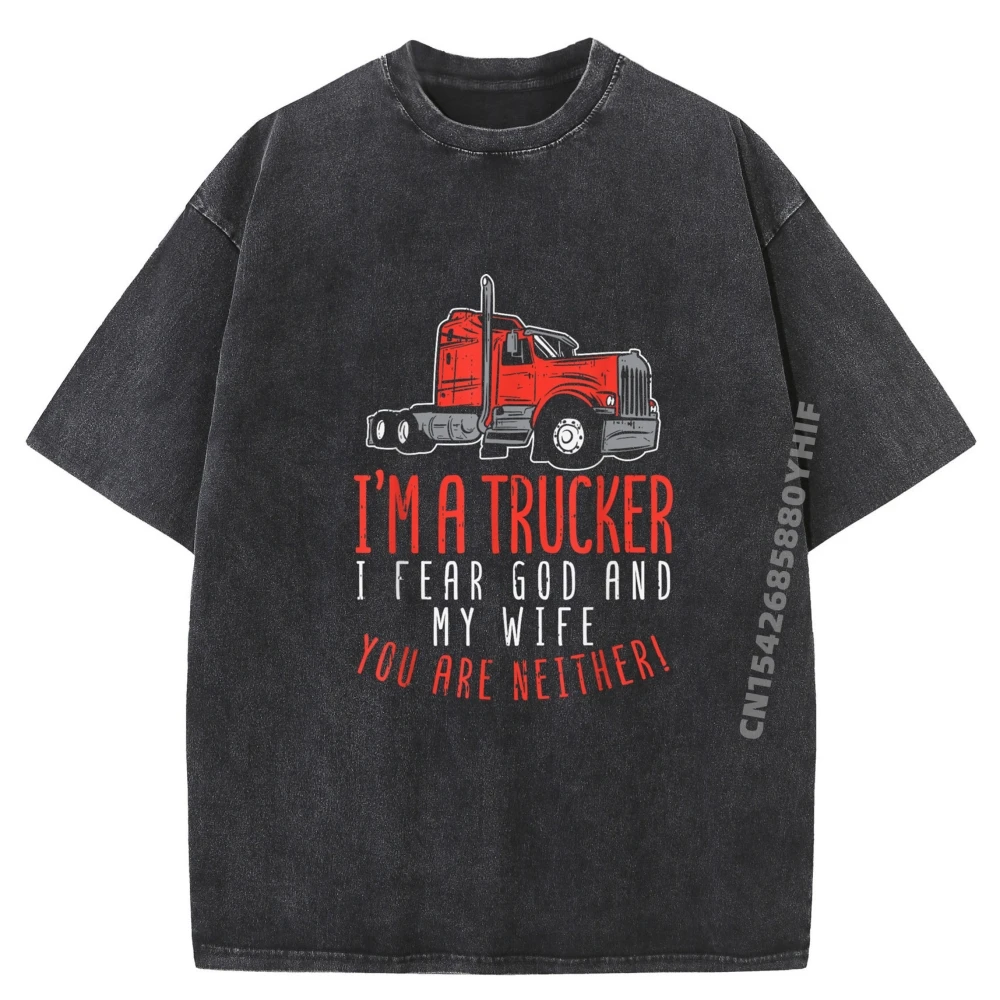 

Trucker Fear Wife God You Tops Tees Family Minimalist T-shirts For Men Printed Tops High Quality Man Washed T-Shirt