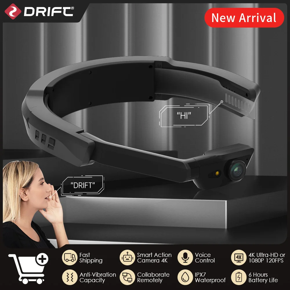 

Drift X5 Head Mounted 4K Wearable Action Camera EIS WiFi Voice Command 6H Battery IPX7 Waterproof for Vlog Livestream Camcorder