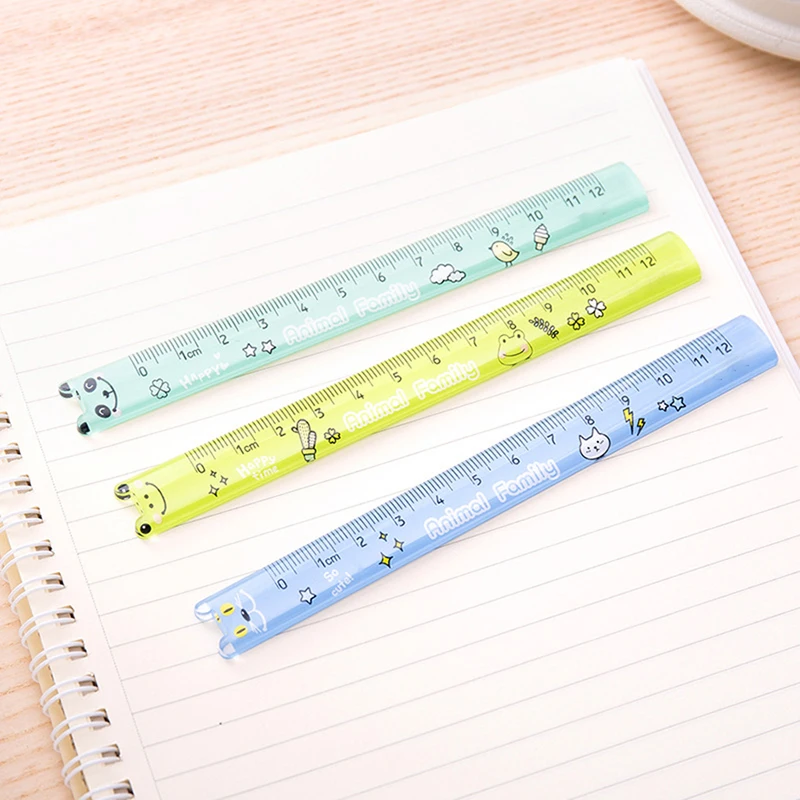 Cute Cartoon Plastic Straight Ruler Estudantes Papelaria Animais Forma 12cm Réguas Desenho Learning Supplies for School Office