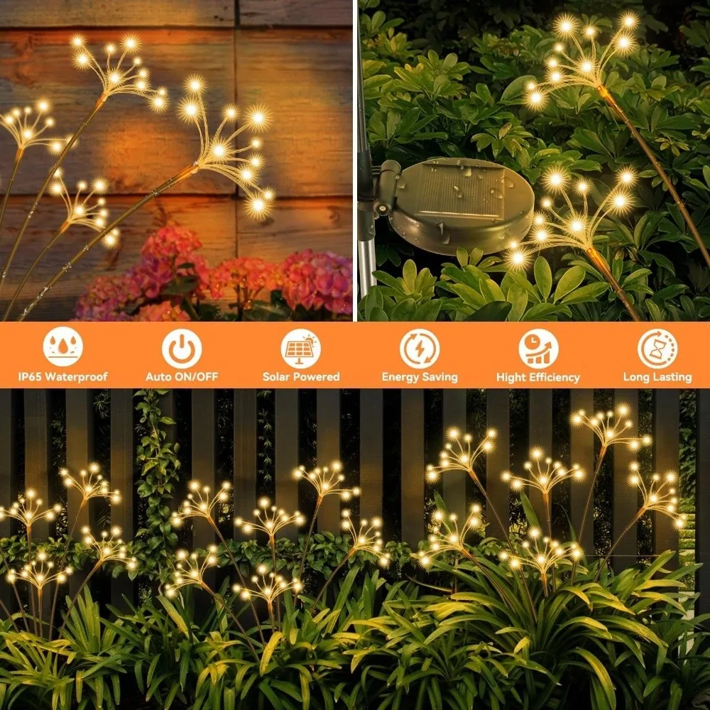 6/810 Heads Solar Light 2 Modes Switching Sparkling Stars Landscape Lighting Ground Mounted Waterproof LED Floral Firework