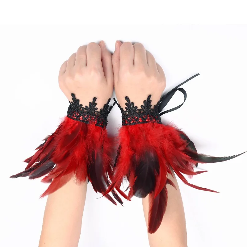 Viktorianischer Stil Feder-Spitzenkragen Feder-Handgelenksmanschetten Halloween-Kostüm-Accessoire Bühnenshow Cosplay-Schal & Manschette für Party – Detail 12