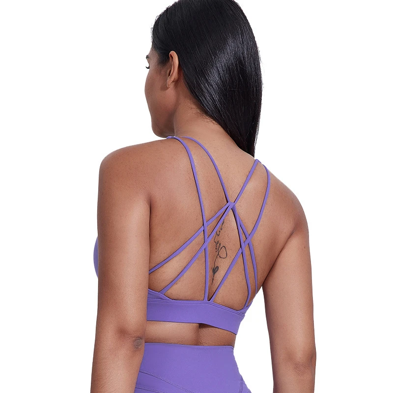 

Spaghetti Strap Cross Sports Bra Gym Workout Crop Top Yoga Vest Women High Support Fitness Underwear Bralette Running Sportswear