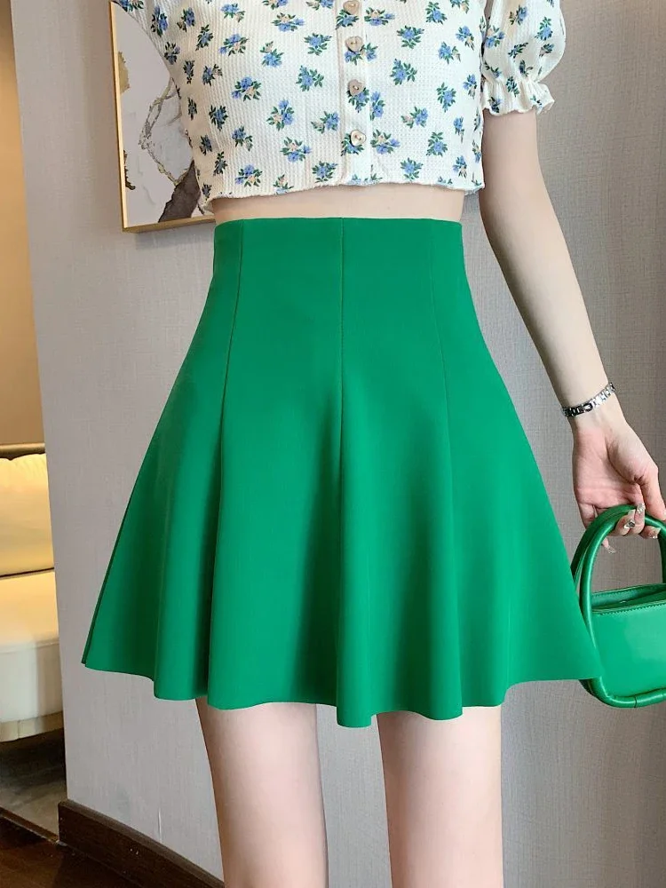 Casual doce uma linha saias femininas de cintura alta moda coreana sexy mini saia feminina chique estilo preppy elegante saias plissadas
