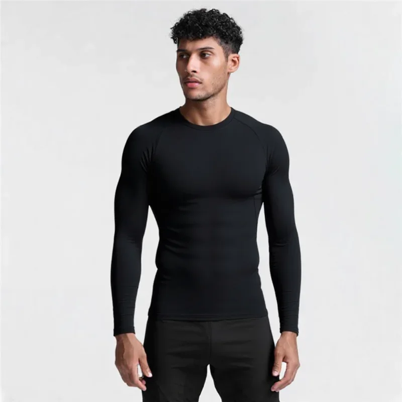 

Men's Long Sleeved Sports T-Shirt With High Elasticity And Quick Drying Solid Color Long Sleeves for Autumn Winter