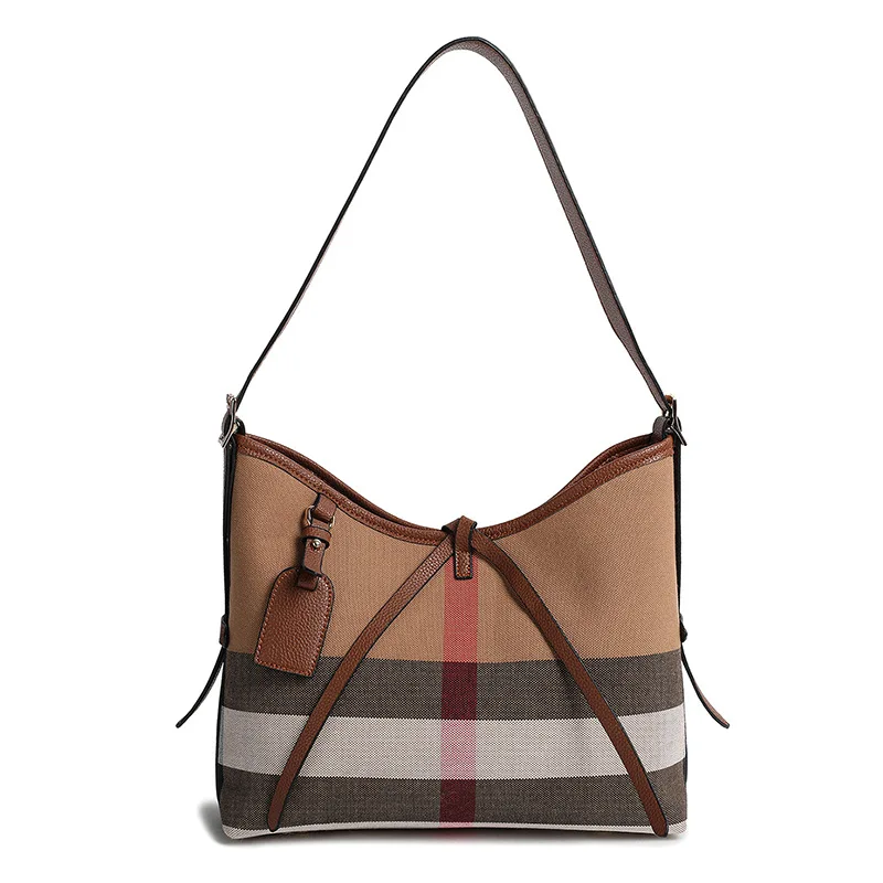 2024 new high-end leather women's bag, color blocked plaid bag, underarm bag, single shoulder crossbody bag