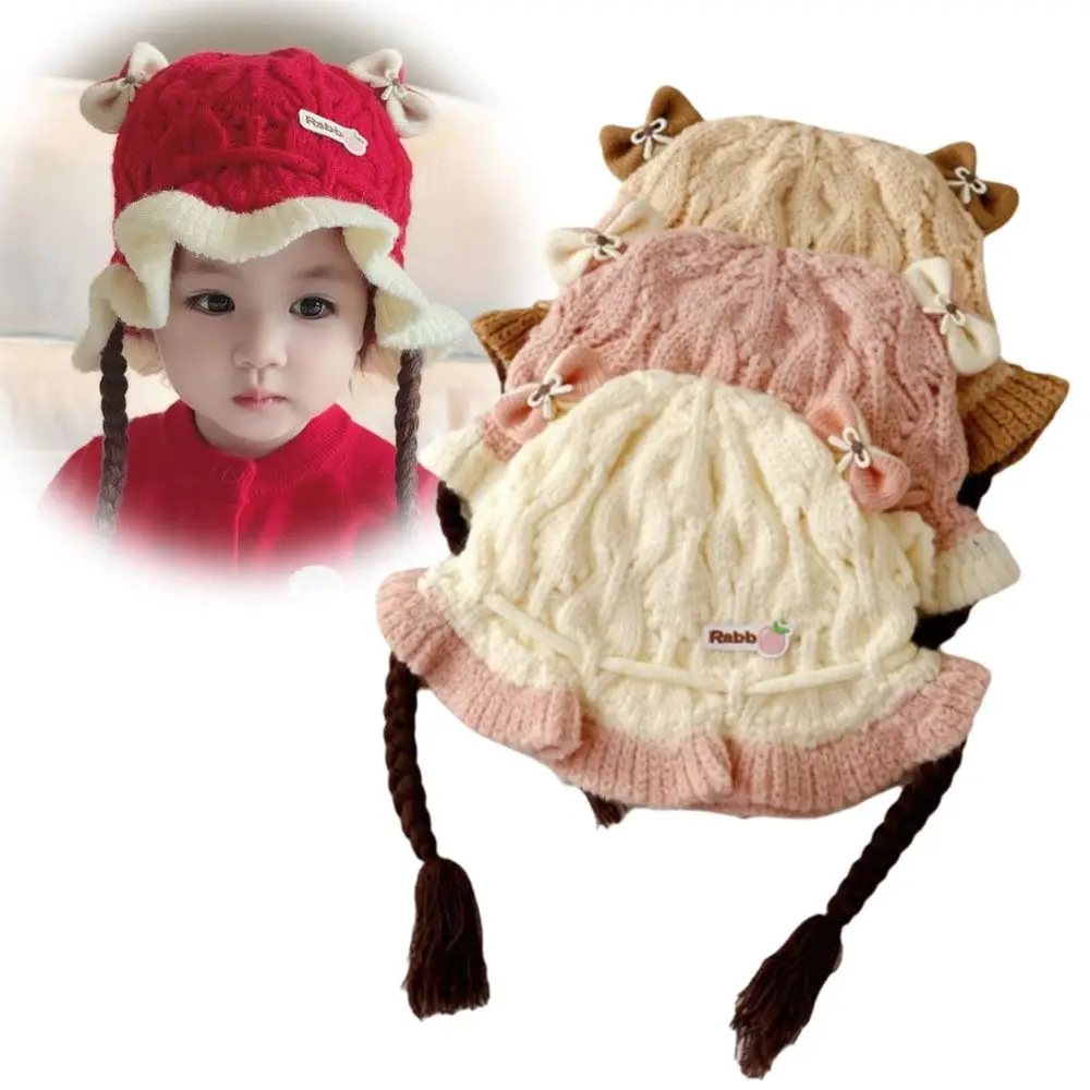만화 따뜻한 아기 니트 모자 방풍 통기성 아기 가발 모자 부드러운 귀 보호 캡 아기용