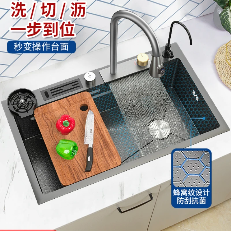 

Large Single Sink Nano Stainless Steel Sink Kitchen Household Embossed Sink Honeycomb Washing Basin
