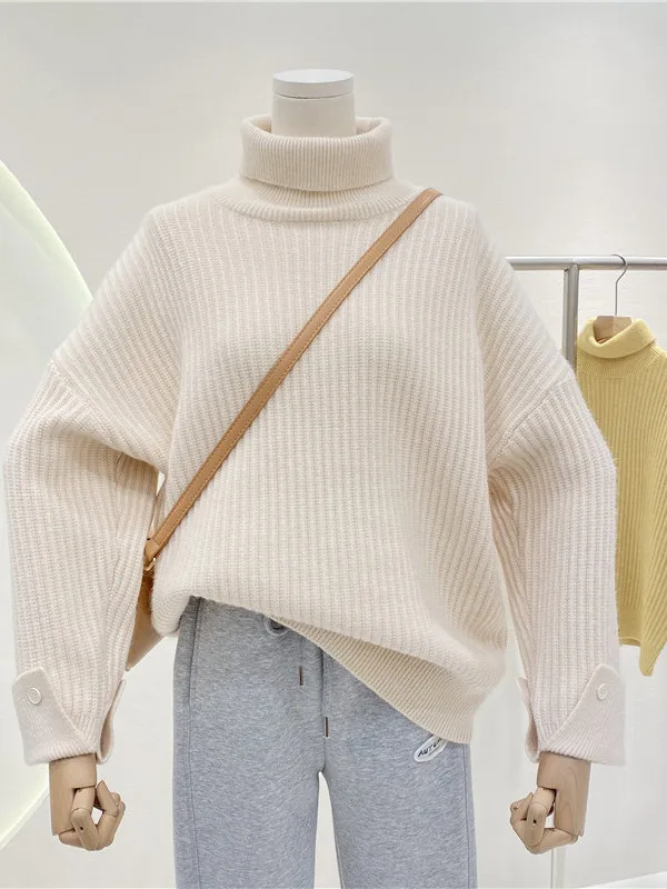 여성용 니트 하이 칼라 루즈핏 보온 스웨터 빅 사이즈 이너웨어 베이스 셔츠 가을 겨울 신상 따뜻함 발산