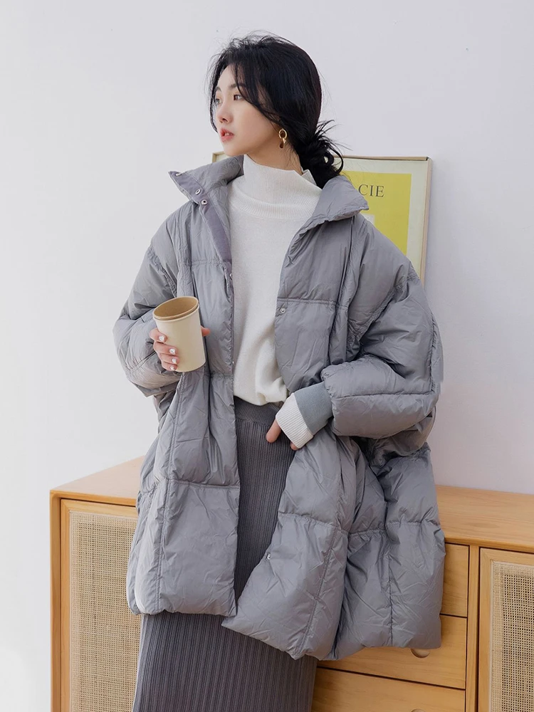 Winter Oversized Loose Cold Proof Down Jacket Women White Duck Down Quilted Outwears Female Warm Zipper Mid-length Parker Jacket