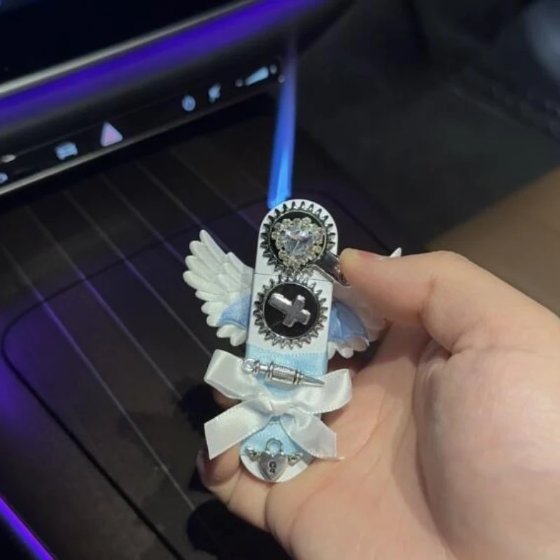 New Angel Wings Pure White Butane Inflatable Lighter Windproof Direct Spray Flame Lighter Cigarette Accessories Women's Gift