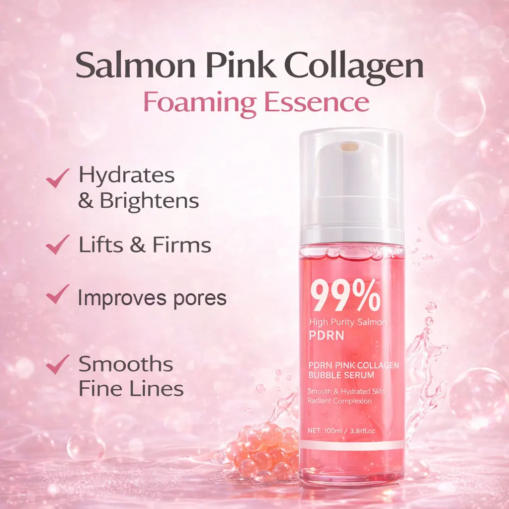 PDRN Pink Collagen Bubble Serum Glow Firming Serum with 99% Purity PDRN & Low Molecular Collagen Lightweight Fast-Absorbing