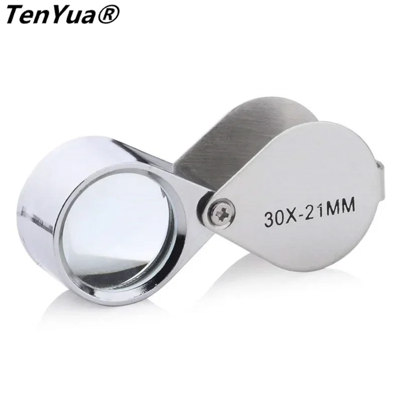 TenYua Portable Folding Magnifying glass 30x 30x21mm Loupe Magnifier Magnifying Triplet Jewelers Eye Glass Jewelry Diamond