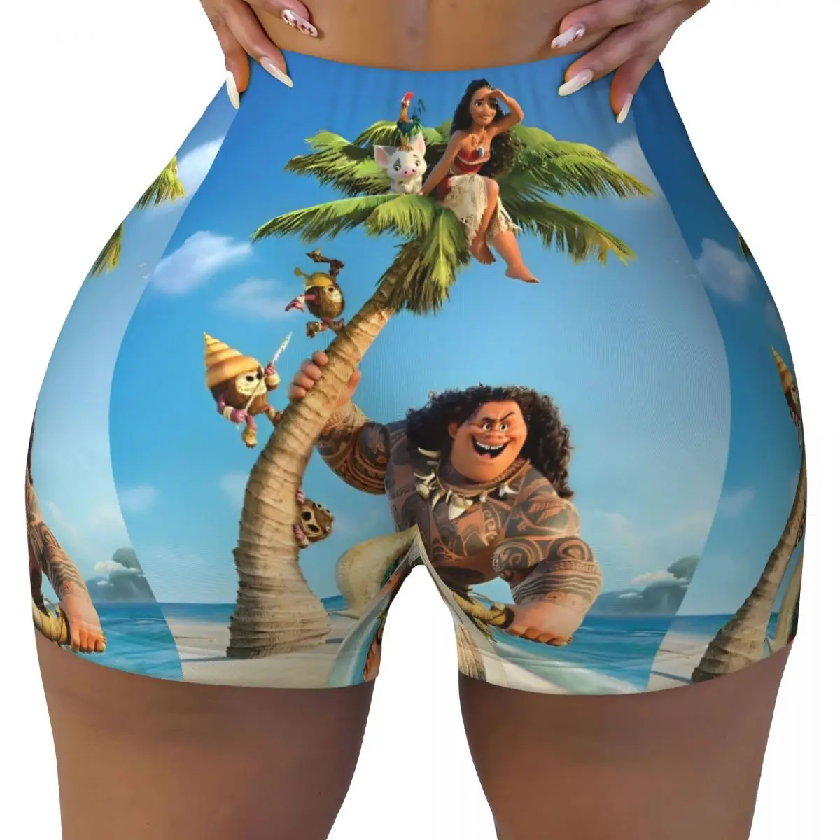 

Women Athletic Gym Yoga Tight Shorts Vaiana Moana 2 High Waist Shorts Adventure Animated Volleyball Biker Workout Leggings