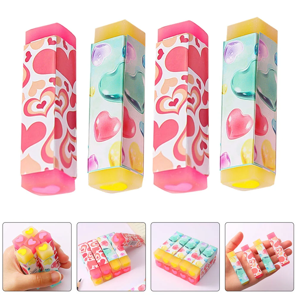 12 Pcs Strip Love Eraser Pupils Decoration Roller Cool Erasers Writing Accessory