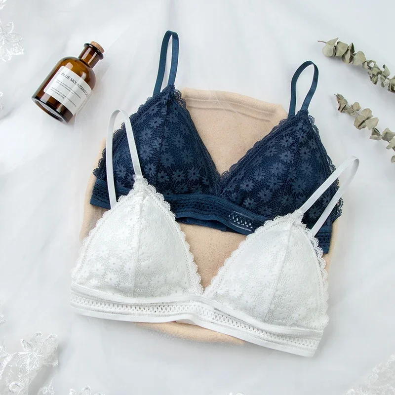 3 unids/set de sujetadores sexis para mujer, Bralette de estilo francés, sujetador de encaje sin costuras con escote en V profundo, ropa interior fina y transpirable inalámbrica, lencería push-up