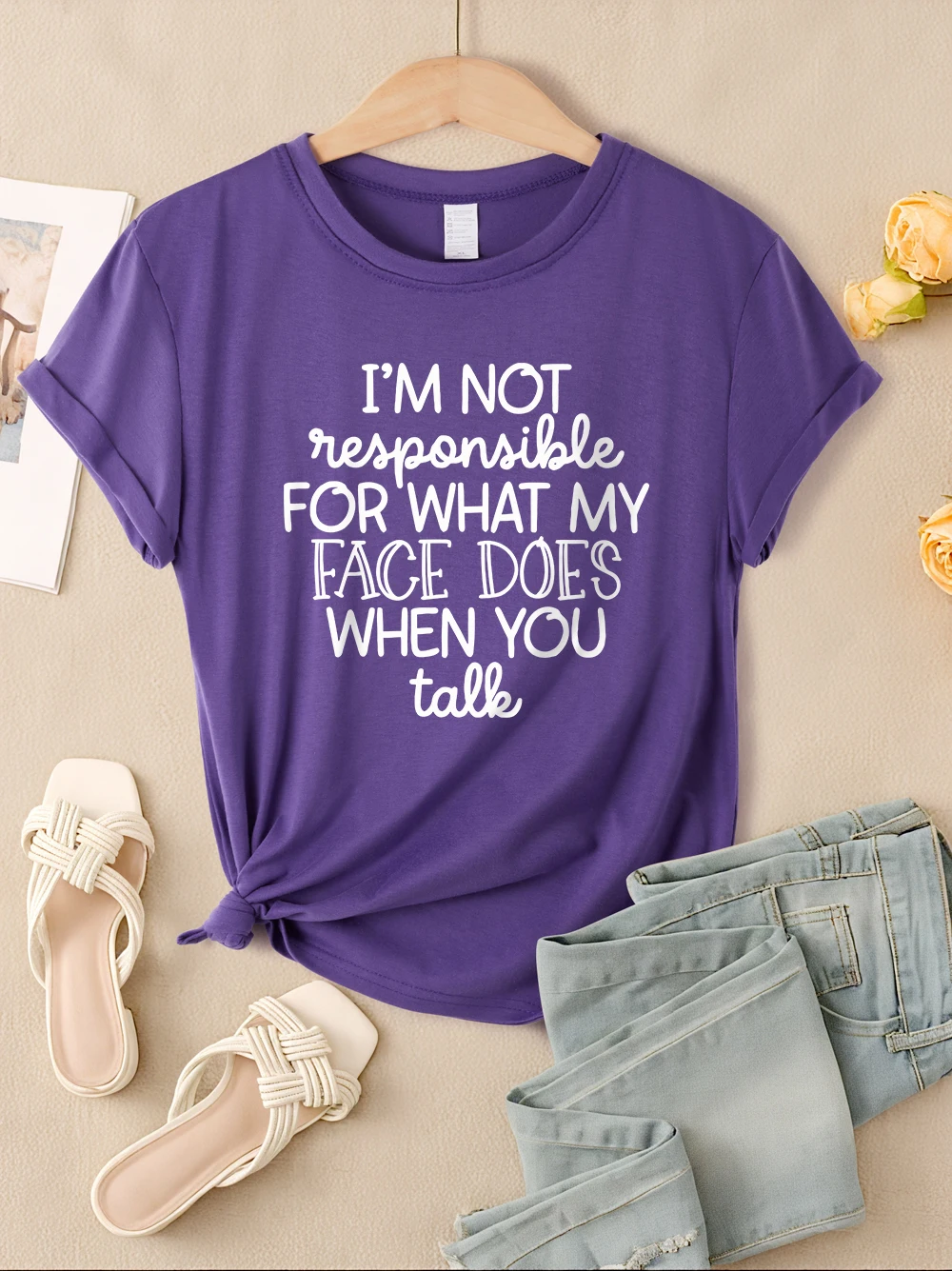 Im Not Responsible For My Face Prints T Shirt Womens Loose Basics T-Shirts Street All-Match Tops Summer O-Neck Womans Clothes