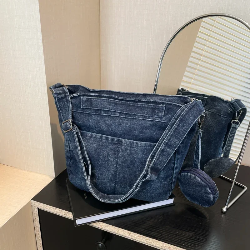 Sac à bandoulière en denim avec fermeture éclair, sac à main souple et polyvalent, sac à bandoulière populaire, sac initié au style occidental, document solide, savoir à chaud, mode, 2025