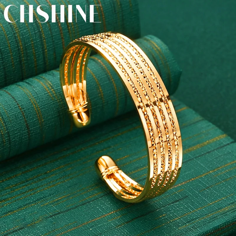 925 Sterling Silver 18K Gold Multi Rows Mixed Finish Open Bangle for Women Fashion Wedding Party Jewelry